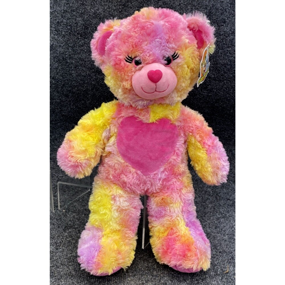 Teddy Mountain "Shortcake" The Bear Plush 16" Pink Yellow Tie Dye Heart Furry